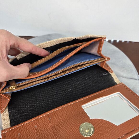 Boho Colorful Embroidered Wallet Clutch Womens Beige Pom Pom Trim Festival - Picture 5 of 9